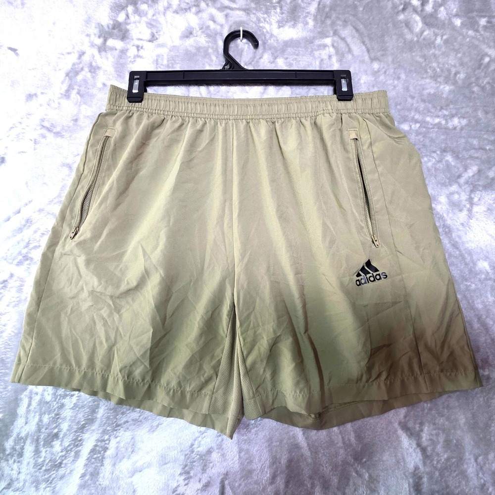 Adidas Mens XL Primegreen Aeroready Athletic Shorts Olive Green Zipper Pockets